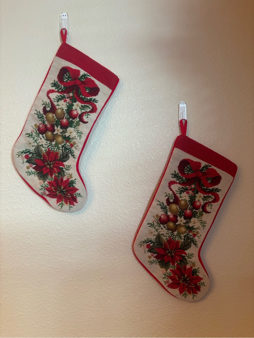 Imperial Elegance  Red, Green and Gold needle point Poinsettia Holiday Stockings